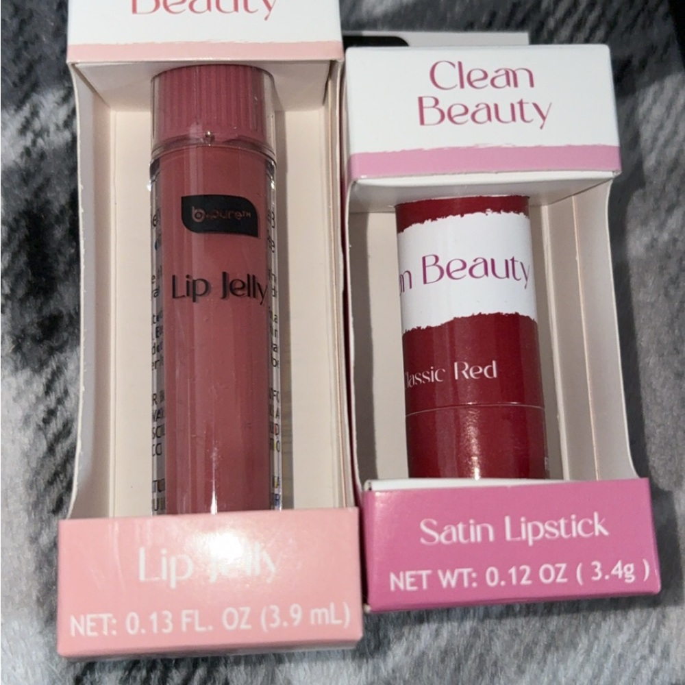 Lip Jelly and Satin Lipstick Duo - Rose and Classic Red